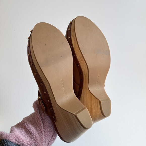 Veronica Beard Hendrix Hazelwood Brown Leather Studded High Heel Clogs 8.5 - Picture 8 of 8